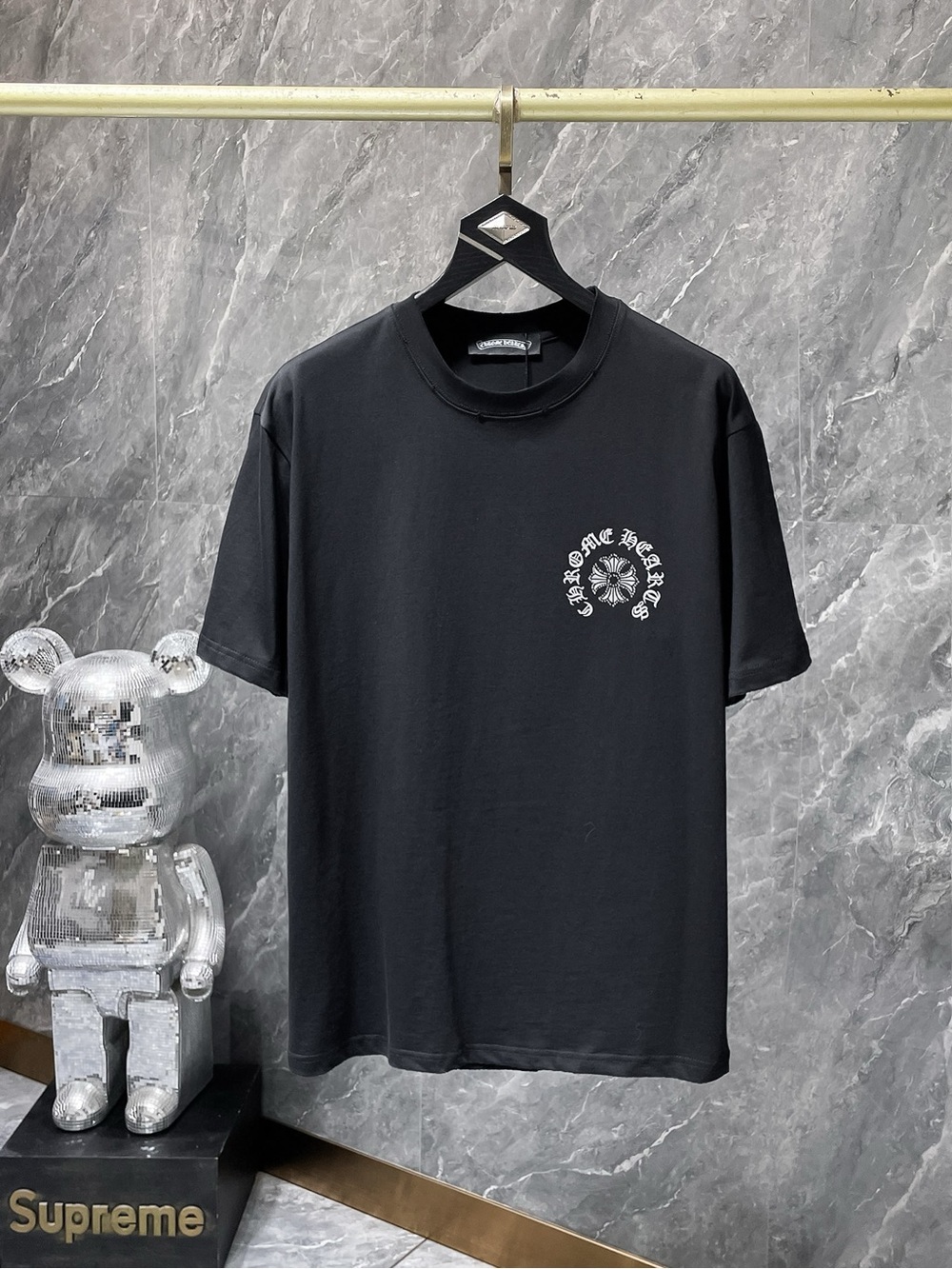 Chrome Hearts Black T-Shirt with White Chest Emblem